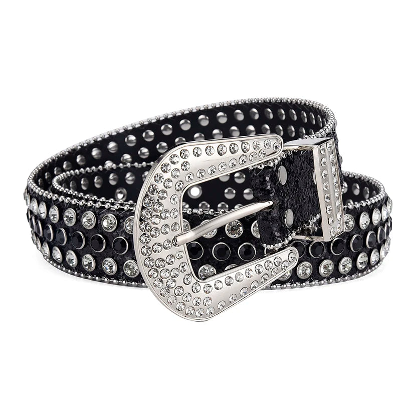 Men's Jeans Rhinestone Large Size Belt Women's Belt Western Denim Shiny Rivet Design Leather HipHop Punk Rock Y2K Style Belt