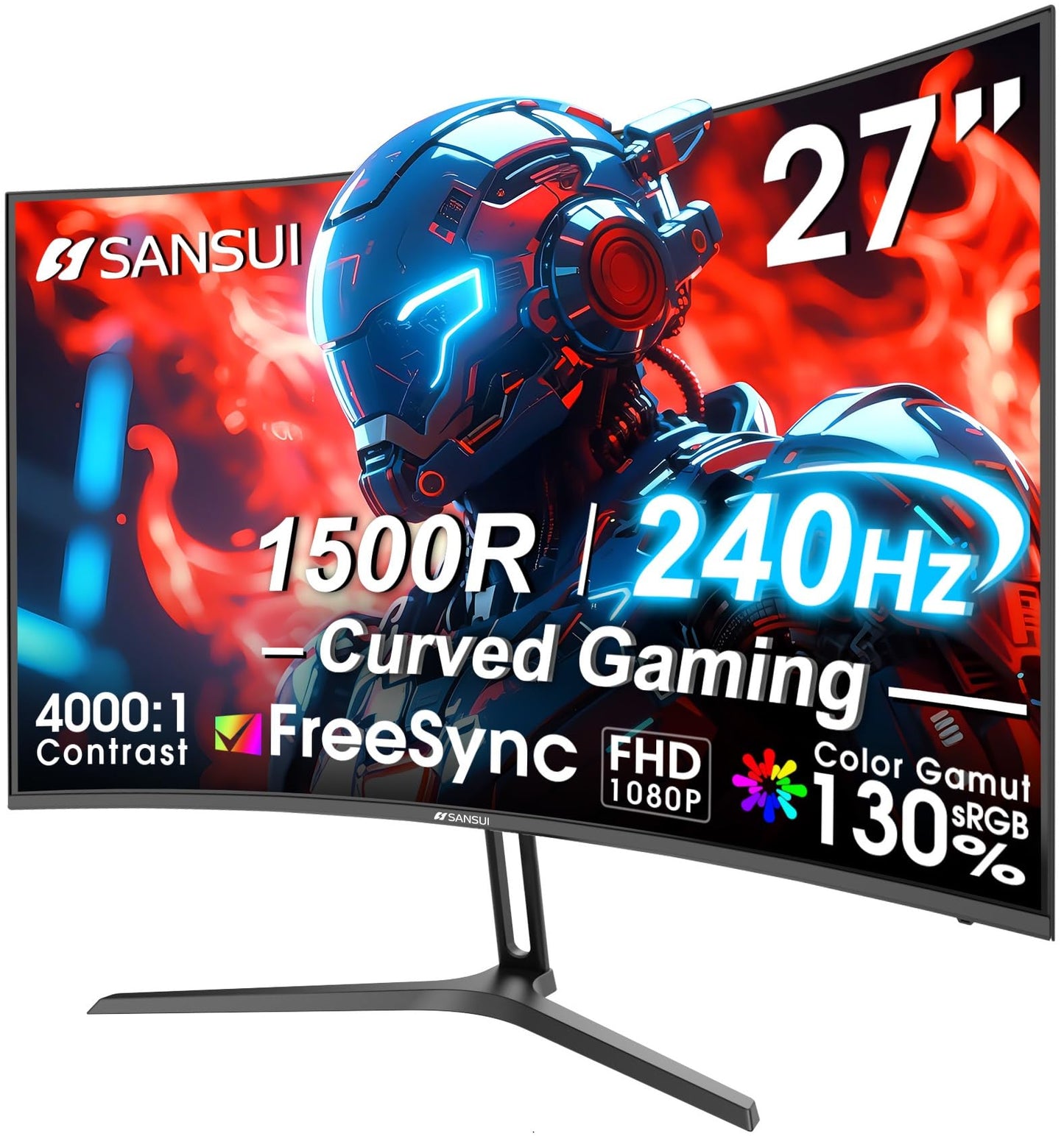 SANSUI 27" Curved Gaming Monitor 240Hz FHD 1080P 1ms