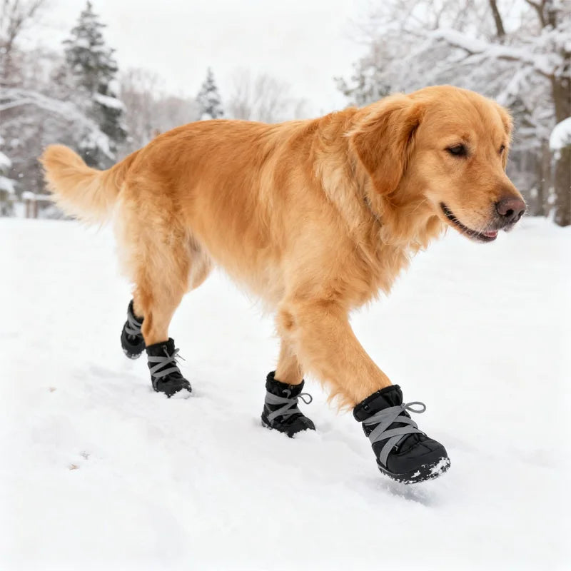 4Pcs Reflective Dog Shoes Waterproof Non-slip Adjustable Drawstring Pet Boots Soft Lining for Small Dogs Outdoor