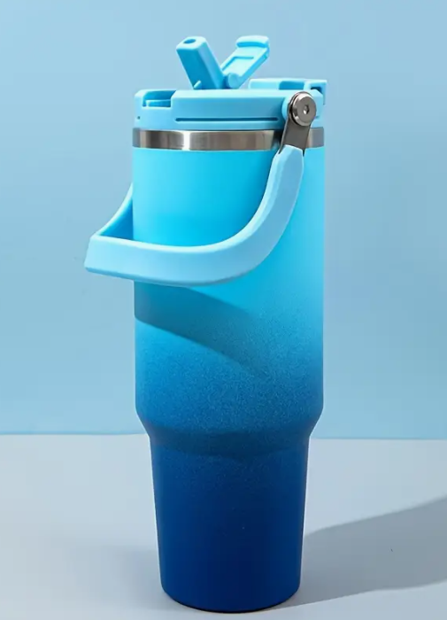 Botella termo de 30oz de acero inoxidable con pajita para coche, taza de café deportiva, termo, Taza de Viaje portátil, botella de agua grande para Fitness