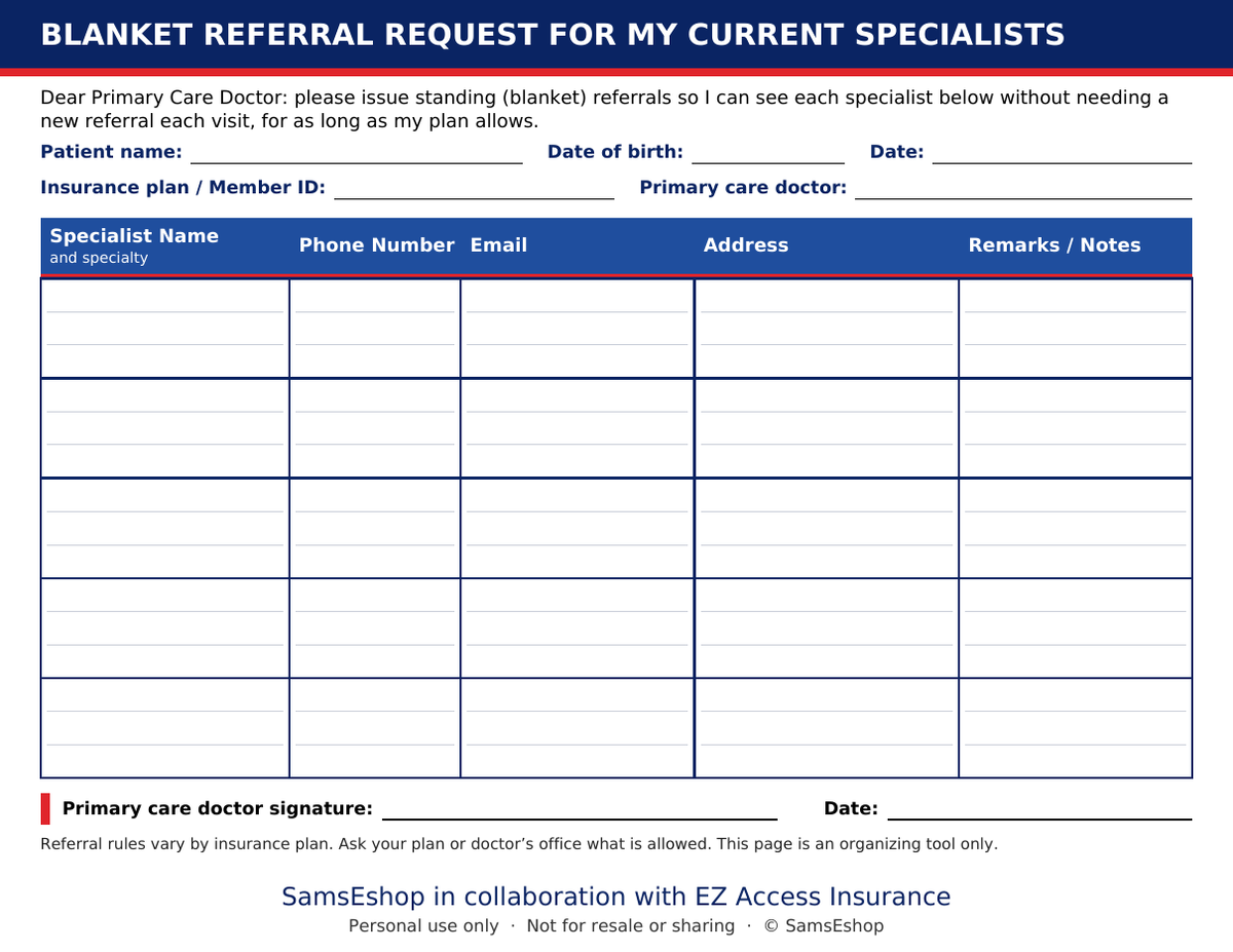 Blanket Referral Request form - landscape