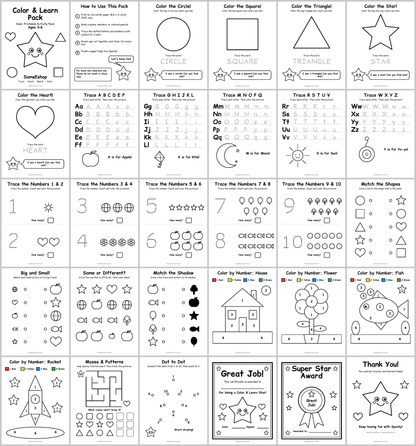 SamsEshop Color and Learn Pack: all 30 printable activity pages for ages 3-6