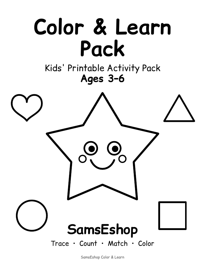Color and Learn Pack cover page with Sparky the Star