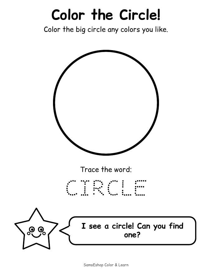 Color the Circle shape page from the SamsEshop Color and Learn Pack