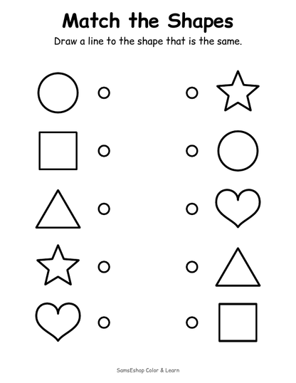 Match the Shapes page from the SamsEshop Color and Learn Pack
