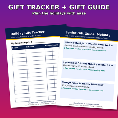Holiday gift tracker and senior gift guide pages