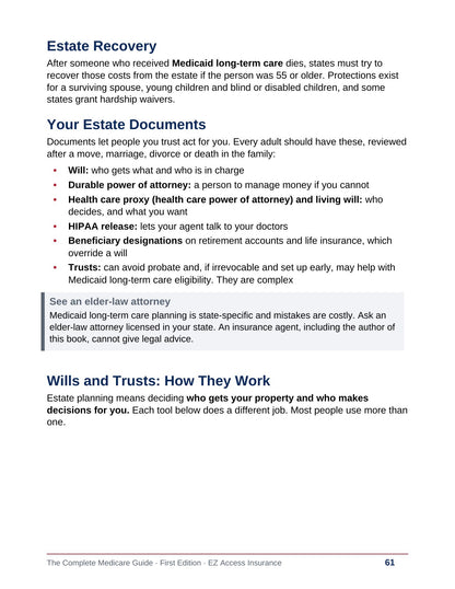Sample page: estate planning, wills and trusts, how they work and why documents matter