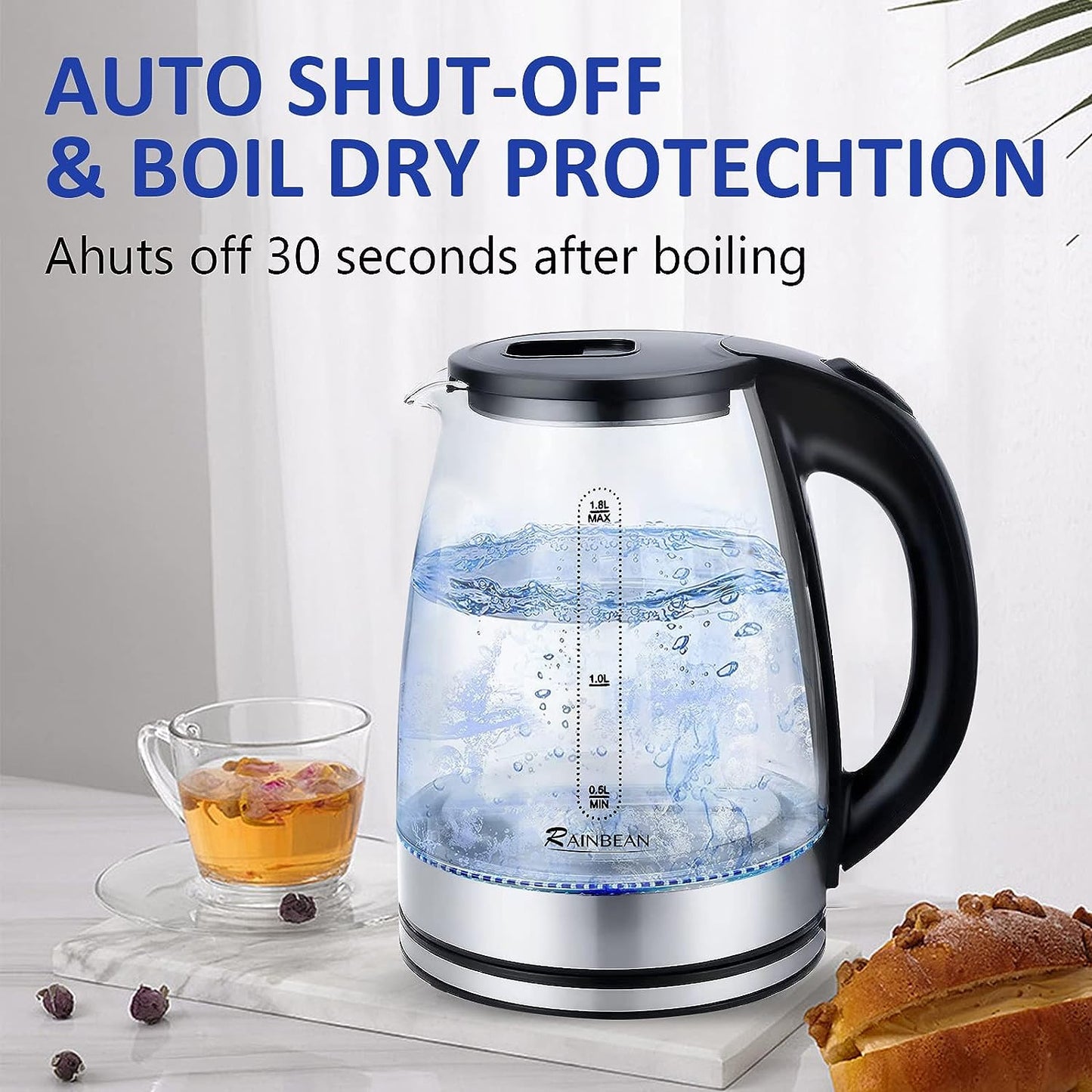 Modern Black Glass Hot Water Boiler with Wide Opening