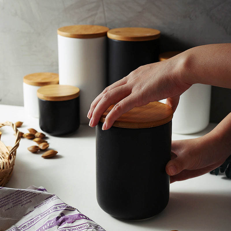 Modern Kitchen Canister with Air Tight Wood Lid