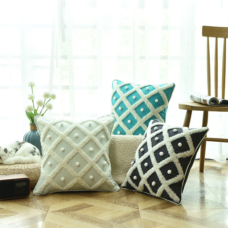 Boho Cotton & Hemp Cushion Cover – 45x45cm Decorative Pillow Case | Black, Blue & White