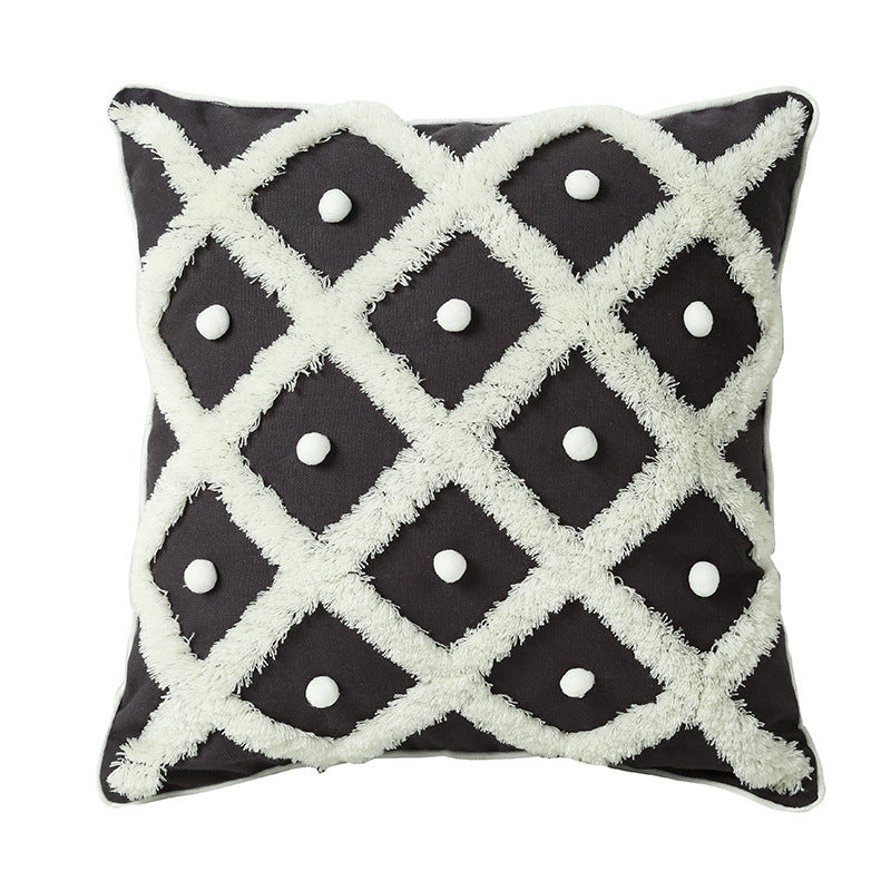 Boho Cotton & Hemp Cushion Cover – 45x45cm Decorative Pillow Case | Black, Blue & White