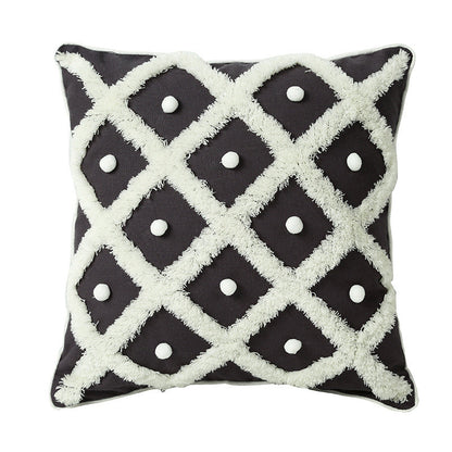 Boho Cotton & Hemp Cushion Cover – 45x45cm Decorative Pillow Case | Black, Blue & White
