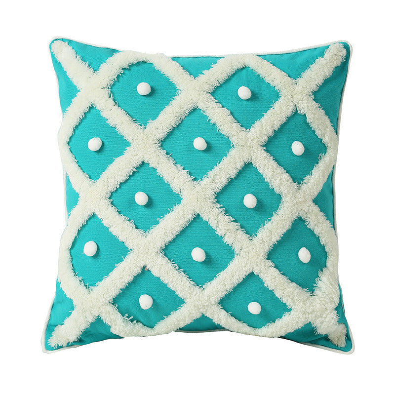 Boho Cotton & Hemp Cushion Cover – 45x45cm Decorative Pillow Case | Black, Blue & White