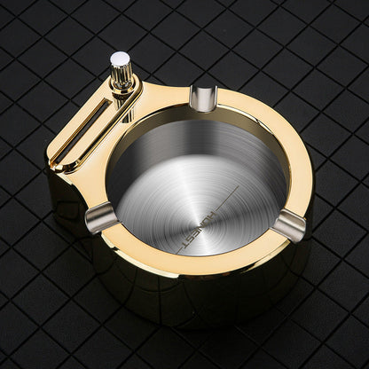 Fancy Metal Ashtray Set with Permanent Match Lighter