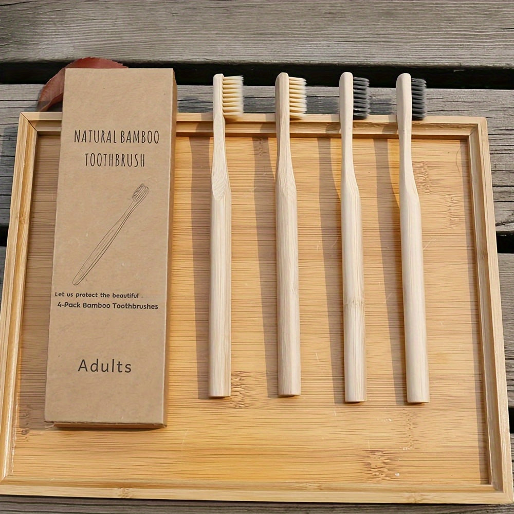 Bamboo Toothbrushes (4), Wooden Toothbrushes, Natural Soft Bristles