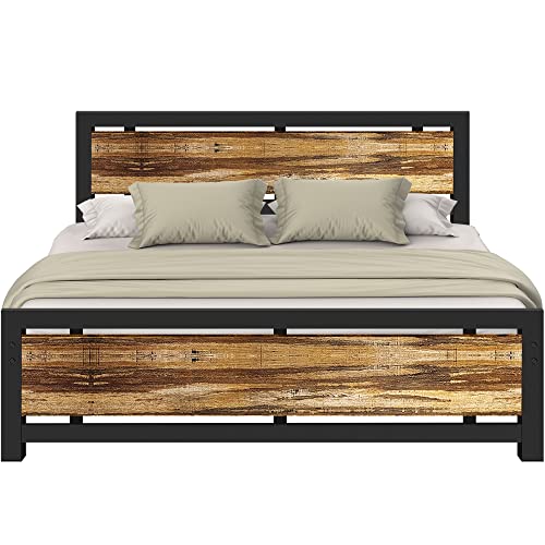 Aqgrj queensize bedframe, platformbedframe met hoofdeinde en stalen stevige lattenbodem, sterke steunpoten, geluidsvrij, geen boxspring nodig, eenvoudige montage, bruin