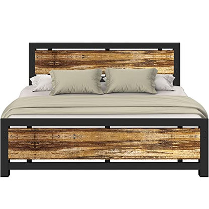 Aqgrj queensize bedframe, platformbedframe met hoofdeinde en stalen stevige lattenbodem, sterke steunpoten, geluidsvrij, geen boxspring nodig, eenvoudige montage, bruin