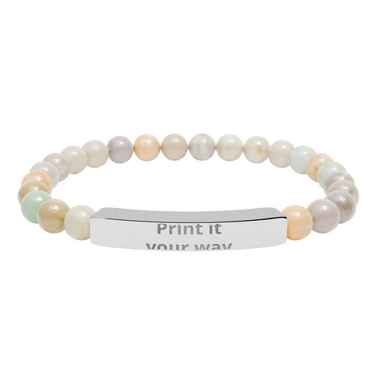 Engravable Natural Stone Bead Bracelet — Personalized Stretch Bar Jewelry