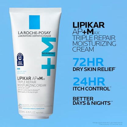 La Roche-Posay Lipikar AP+MAX Triple Repair Moisturizing Body Cream | Face & Body Lotion for Dry Skin with Shea Butter & Niacinamide | Gentle Moisturizer for Very Dry, Rough & Sensitive Skin