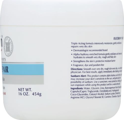 Eucerin Advanced Repair Body Cream, Urea Enriched, Unscented Body Cream for Dry Skin With Triple Moisturizing Complex, 8 OZ Tube