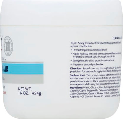 Eucerin Advanced Repair Body Cream, Urea Enriched, Unscented Body Cream for Dry Skin With Triple Moisturizing Complex, 8 OZ Tube