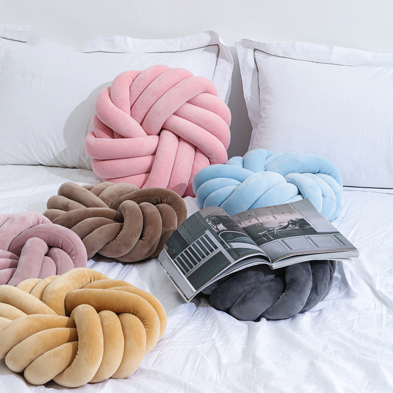 Knotted Ball Plush Seat Cushion – Decorative Crystal Velvet Pillow | 35x35cm | 10 Colors