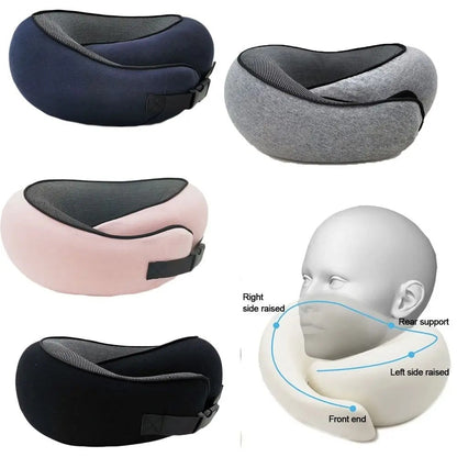 Memory Foam Travel Neck Pillow – 360° Support for Plane, Car & Office | Velcro & Buckle Styles