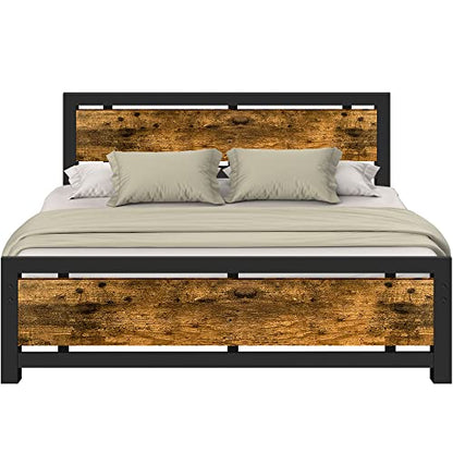 Aqgrj queensize bedframe, platformbedframe met hoofdeinde en stalen stevige lattenbodem, sterke steunpoten, geluidsvrij, geen boxspring nodig, eenvoudige montage, bruin