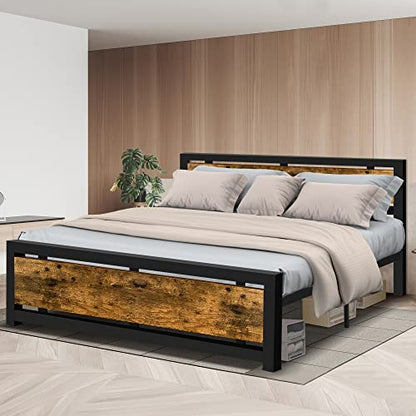 Aqgrj queensize bedframe, platformbedframe met hoofdeinde en stalen stevige lattenbodem, sterke steunpoten, geluidsvrij, geen boxspring nodig, eenvoudige montage, bruin