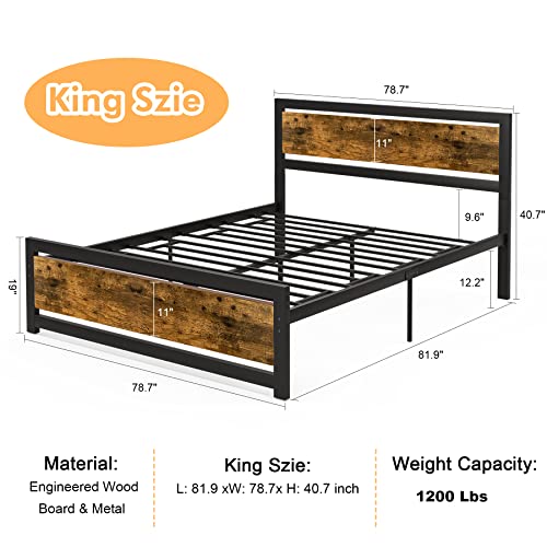 Aqgrj queensize bedframe, platformbedframe met hoofdeinde en stalen stevige lattenbodem, sterke steunpoten, geluidsvrij, geen boxspring nodig, eenvoudige montage, bruin