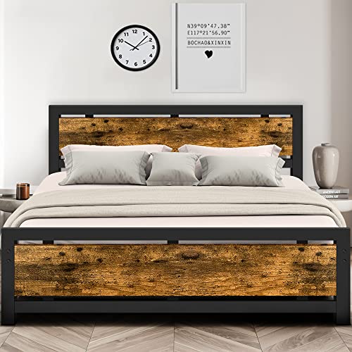 Aqgrj queensize bedframe, platformbedframe met hoofdeinde en stalen stevige lattenbodem, sterke steunpoten, geluidsvrij, geen boxspring nodig, eenvoudige montage, bruin
