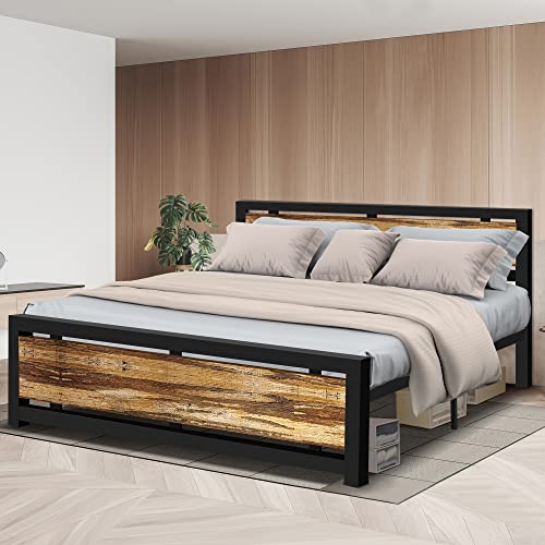 Aqgrj queensize bedframe, platformbedframe met hoofdeinde en stalen stevige lattenbodem, sterke steunpoten, geluidsvrij, geen boxspring nodig, eenvoudige montage, bruin
