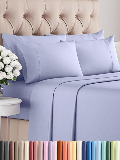 Queen 6 Piece Sheet Set - Cooling Sheets for Hot Sleepers - Hotel Luxury Bedding Set with 8-16 Inch Deep Pockets - 1 Flat & 1 Fitted & 4 Pillowcases - Ultra Soft, Easy Care and Wrinkle Free - White