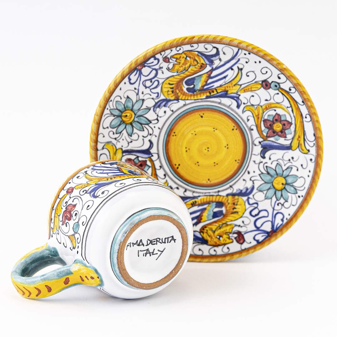 Fima Thatsarte.Com - Italian Ceramic Espresso Cup Saucer Raffaellesco Deruta -