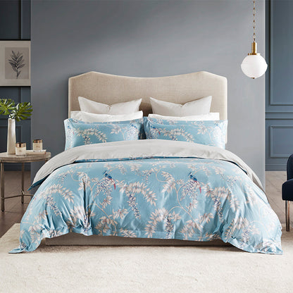 4-Piece Long-Staple Cotton Sateen Bed Sheet Set – Reactive Print Floral | 1.5m & 1.8m Bed