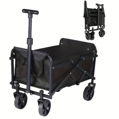 All Terrain Heavy Duty Folding Cart, Large Capacity Camper Suitable for Yard Shopping/ Sports/ Outdoor/ Gardening Equipment Handling, Black Multifunctional Utility Cart