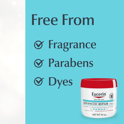 Eucerin Advanced Repair Body Cream, Urea Enriched, Unscented Body Cream for Dry Skin With Triple Moisturizing Complex, 8 OZ Tube