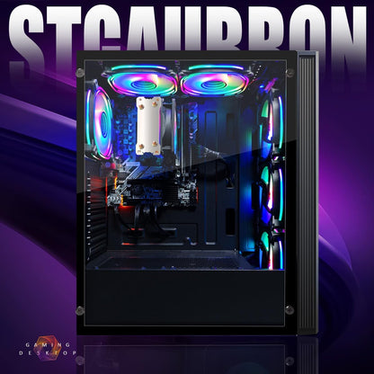 STGAubron RGB Desktop PC Computer, AMD Ryzen 5 3400G up to 4.2GHz, 16G DDR4, 512G SSD, WiFi 6 & BT 5.2, RGB Fan x6, RGB Keyboard & Mouse, Windows 11 Home