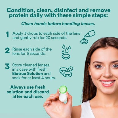 Biotrue Contact Solution, Multi-Purpose Solution with Lens Case, Cleans, Conditions, Hydrates, Disinfects, Removes Protein, Dirt & Debris, Contact Lens Cleaner & Storage, 10 Fl Oz (Pack of 1)