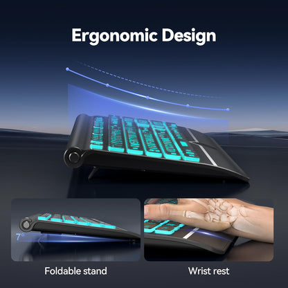 TECKNET Large Print Backlit Keyboard, Wired USB-A Computer Keyboard with Wrist Rest, 7-Color Backlit, Oversized Letter Keys Easy to See, Plug-and-Play, Silent, Light Up Keyboard for Windows/PC/Laptop
