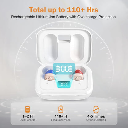 Rechargeable Hearing Aids (Not Amplifiers) for Seniors with 16-Channel Digital Chips Intelligent Noise Cancellation for Clear Sound Super-Mini Invisible Design Comfort Fit in Ear Canal & 7-Day Ultra Standby
