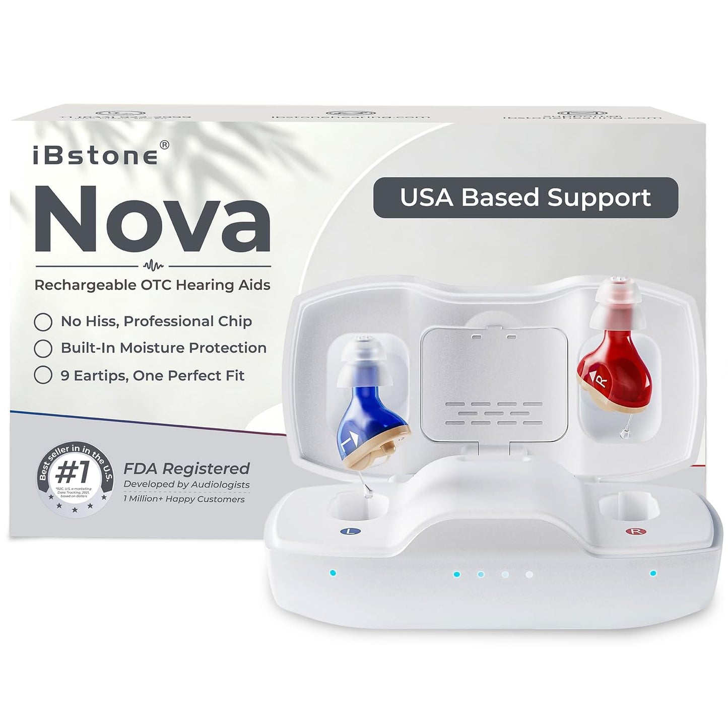 Nova Hearing Aids for Seniors Adults: Superior Sound Quality - Smart Noise Cancelling - No Feedback - 1.5Hrs Charging for 100Hrs Working - Come with Anti-Lost Lanyard - Over-the-Counter
