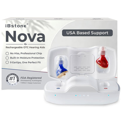 Nova Hearing Aids for Seniors Adults: Superior Sound Quality - Smart Noise Cancelling - No Feedback - 1.5Hrs Charging for 100Hrs Working - Come with Anti-Lost Lanyard - Over-the-Counter