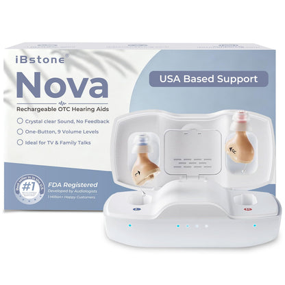 Nova Hearing Aids for Seniors Adults: Superior Sound Quality - Smart Noise Cancelling - No Feedback - 1.5Hrs Charging for 100Hrs Working - Come with Anti-Lost Lanyard - Over-the-Counter