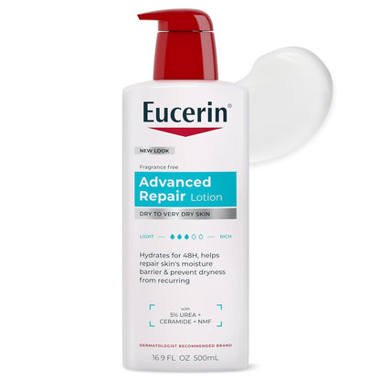 Eucerin Advanced Repair Body Cream, Urea Enriched, Unscented Body Cream for Dry Skin With Triple Moisturizing Complex, 8 OZ Tube