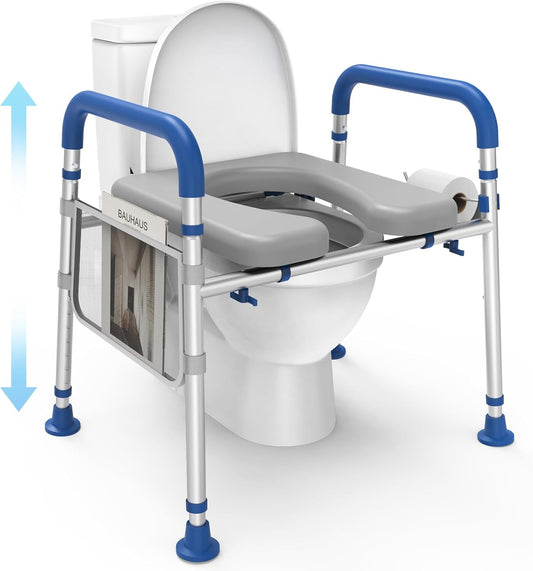 FSA or HSA Eligible Toilet Seat Risers for Seniors, Padded Raised Toilet Seat with Handles, Adjustable Height Toilet Riser, Handicap Elevated Toilet Seat 400lb, Fit Any Toilet