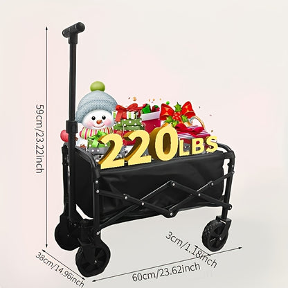All Terrain Heavy Duty Folding Cart, Large Capacity Camper Suitable for Yard Shopping/ Sports/ Outdoor/ Gardening Equipment Handling, Black Multifunctional Utility Cart