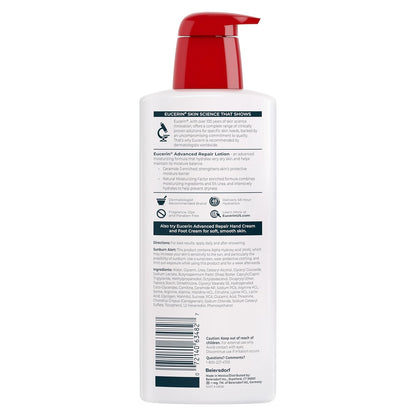 Eucerin Advanced Repair Body Cream, Urea Enriched, Unscented Body Cream for Dry Skin With Triple Moisturizing Complex, 8 OZ Tube