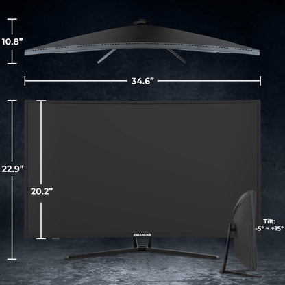 Deco Gear 39" Curved Widescreen Gaming Monitor | 2560x1440 | 1ms MPRT | 165 Hz | 16:9 | HDR400 | 4000:1 | 1 x HDMI | 1 x DisplayPort - Limited Black Edition