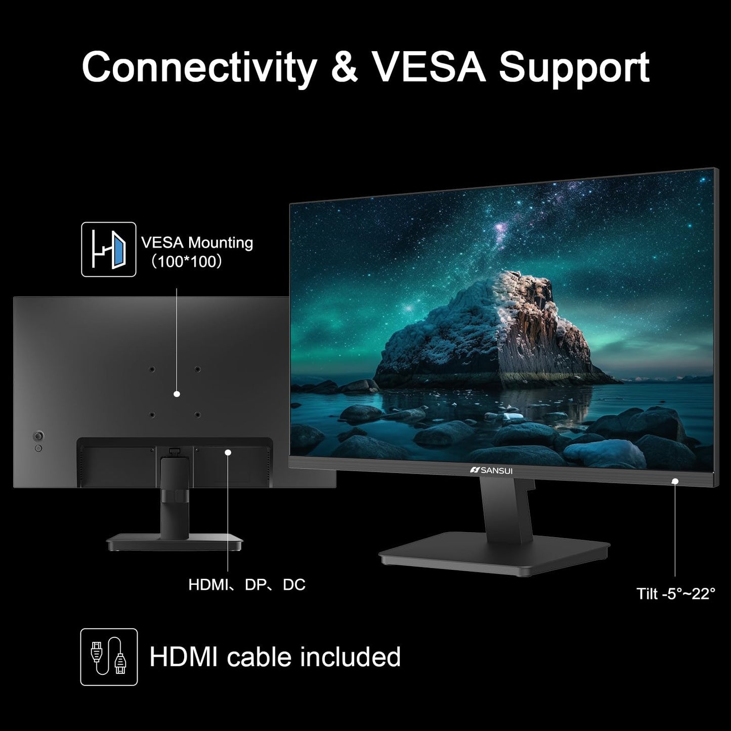 SANSUI 27 Inch Curved 240Hz Gaming Monitor FHD 1080P, 1500R Curve Computer Monitor, 130% sRGB, 4000:1 Contrast, HDR, FreeSync, MPRT 1Ms, Low Blue Light, HDMI DP Ports, Metal Stand, DP Cable Incl.